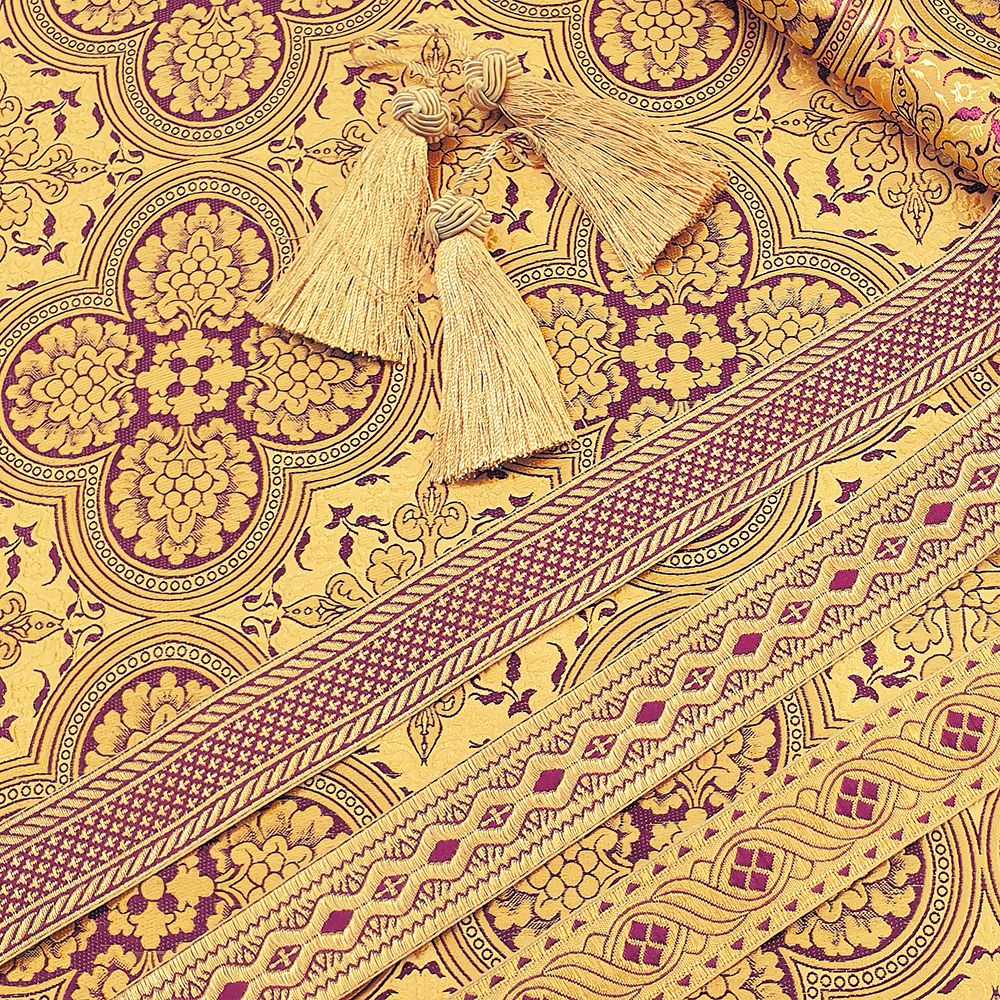 Brocade yellow with dark red (Sofia) liturgical vestments