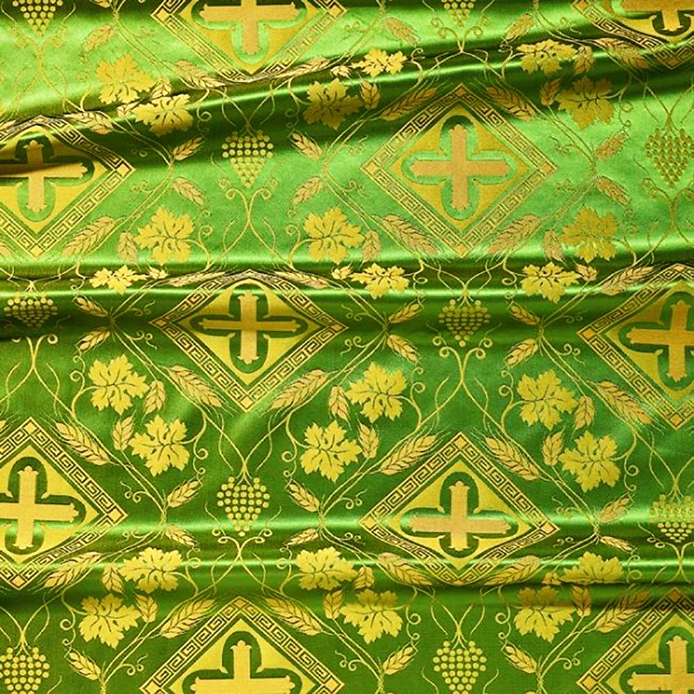 Шелк церковный «Виноградная лоза» зеленый (ширина 200см) Шелк церковный «Виноградная лоза» зеленый (ширина 200см)
